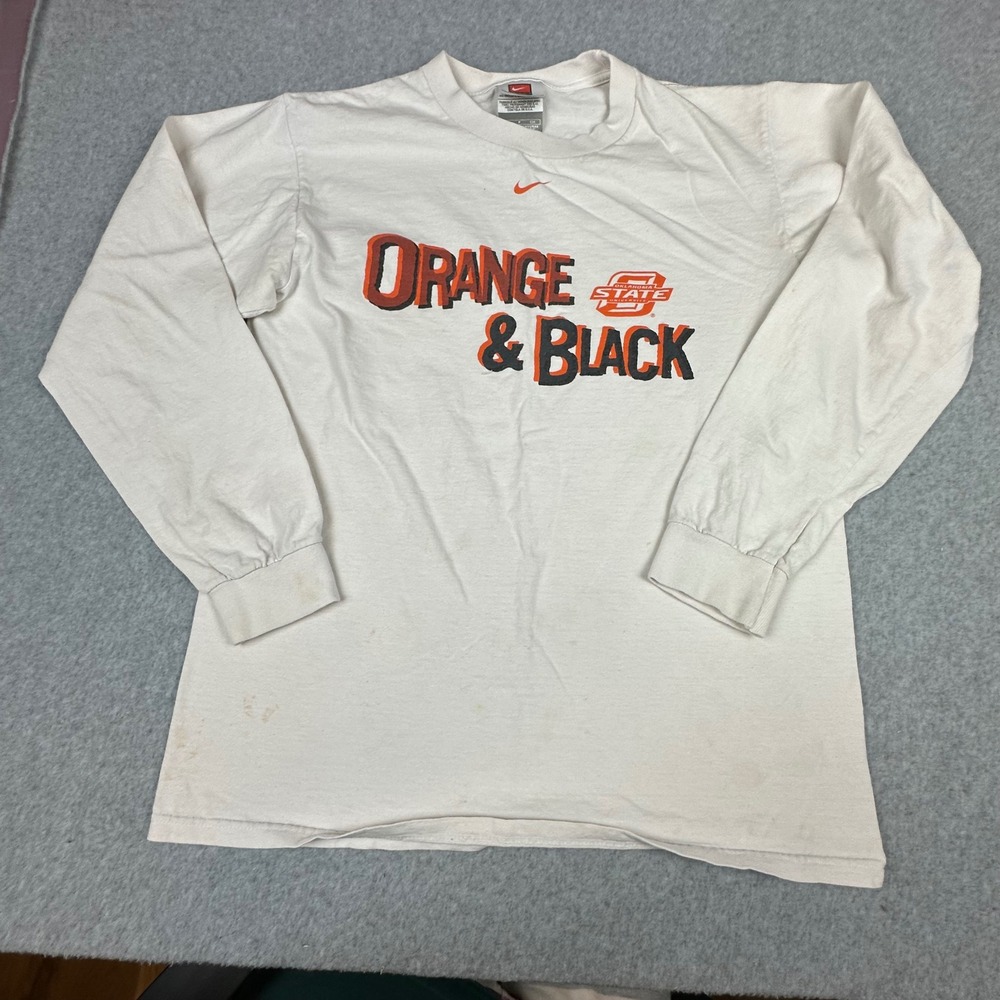 Vtg Nike Team Oklahoma State University OSU Long Sleeve Graphic Tee White Small